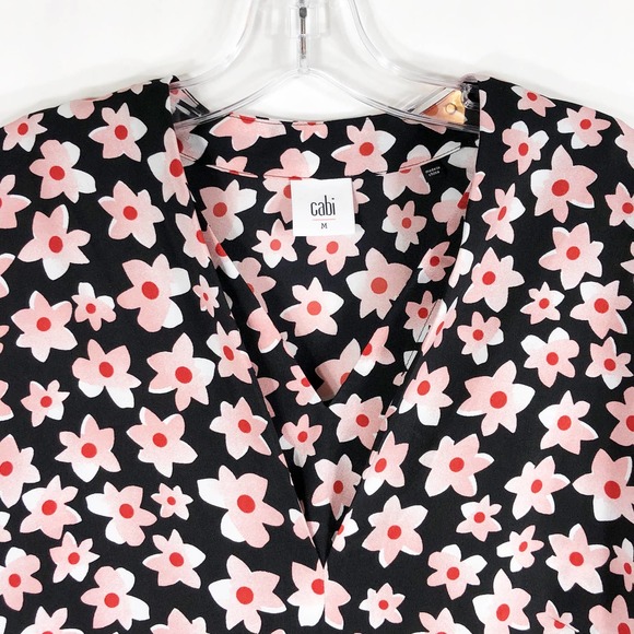Cabi Medium Top Harmony Floral Blouse Short Sleeve V Neck Chiffon Flowy 515 - Picture 9 of 13